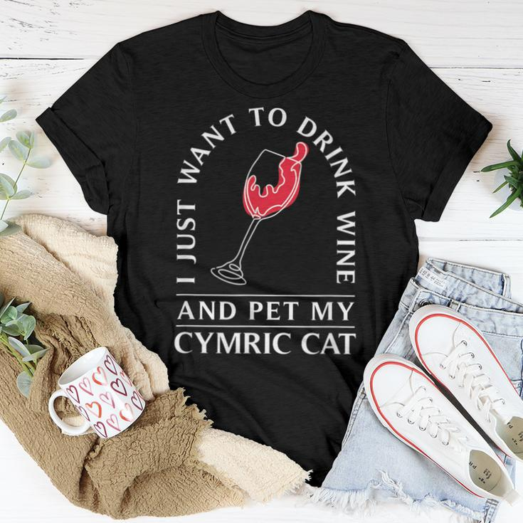 10508500014^Drink Wine And Pet My Cymric Cat^^Cymric Ca Women T-shirt Unique Gifts